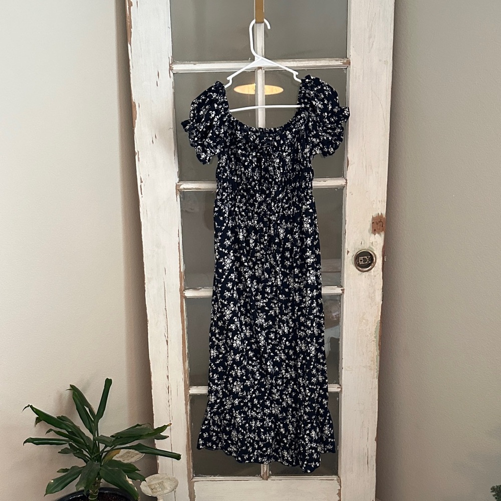 Charming Kids Floral Dress in Navy and White